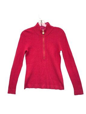 LILLY PULITZER Womens XS Pink Cotton Blnd Pullover Summer Knit 1/2 Zip Top